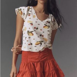 Anthropologie Fruit Print White T-Shirt